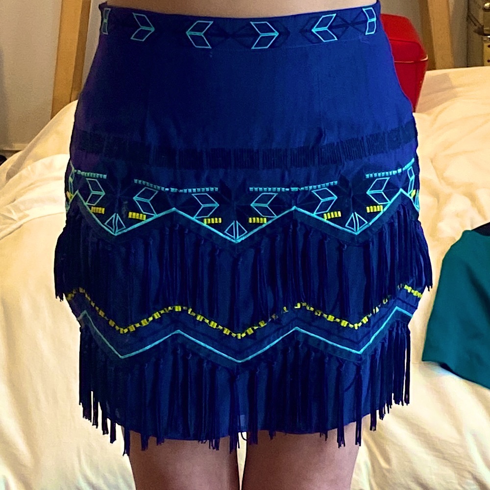 WISH AUSTRALIA : dark blue fringe skirt SMALL